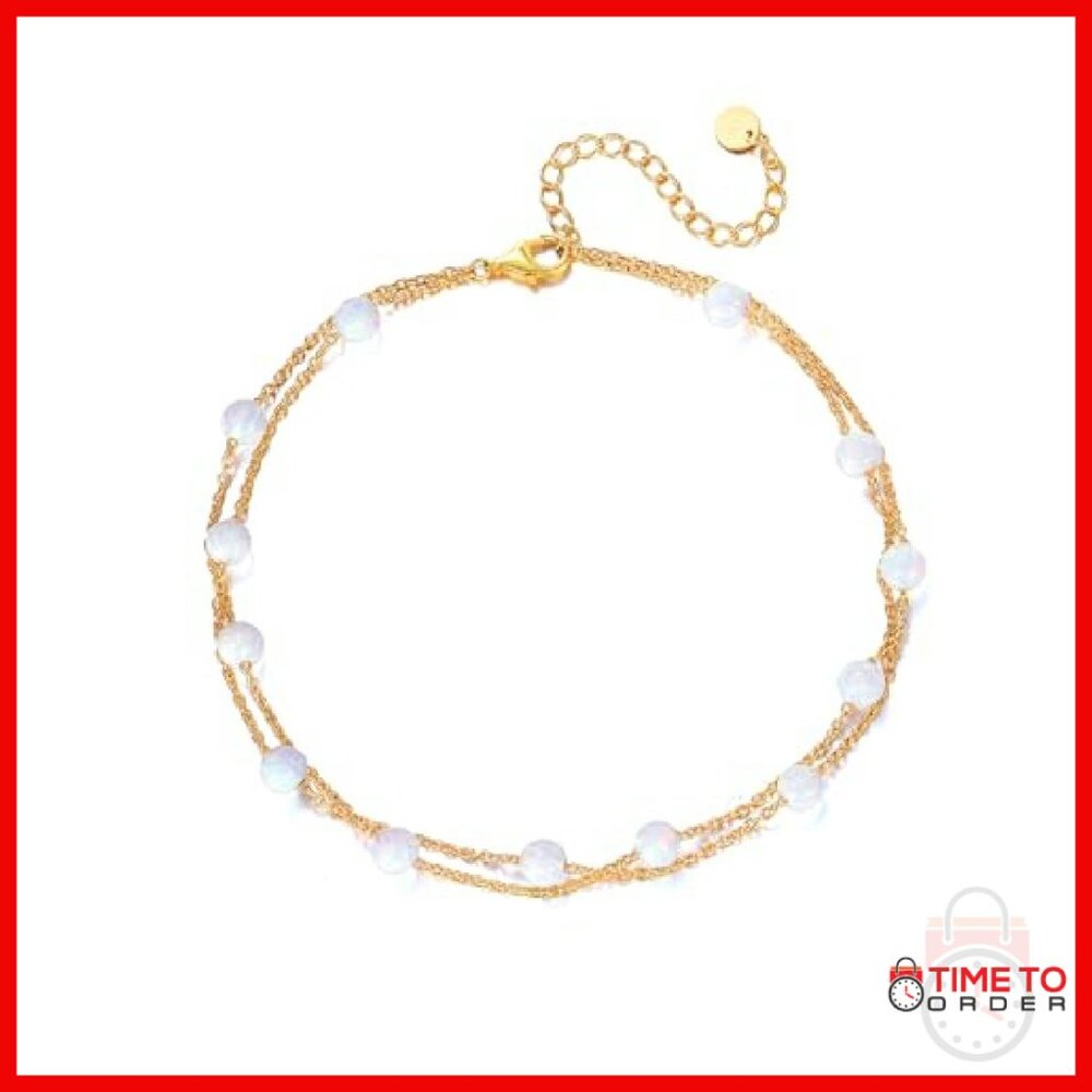 Sterling Silver Opal Anklet Adjustable Chain Mini… - image 2